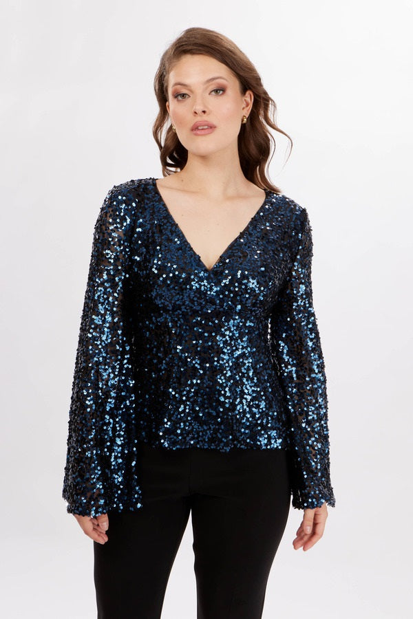 Frank Lyman Navy Sequin Top